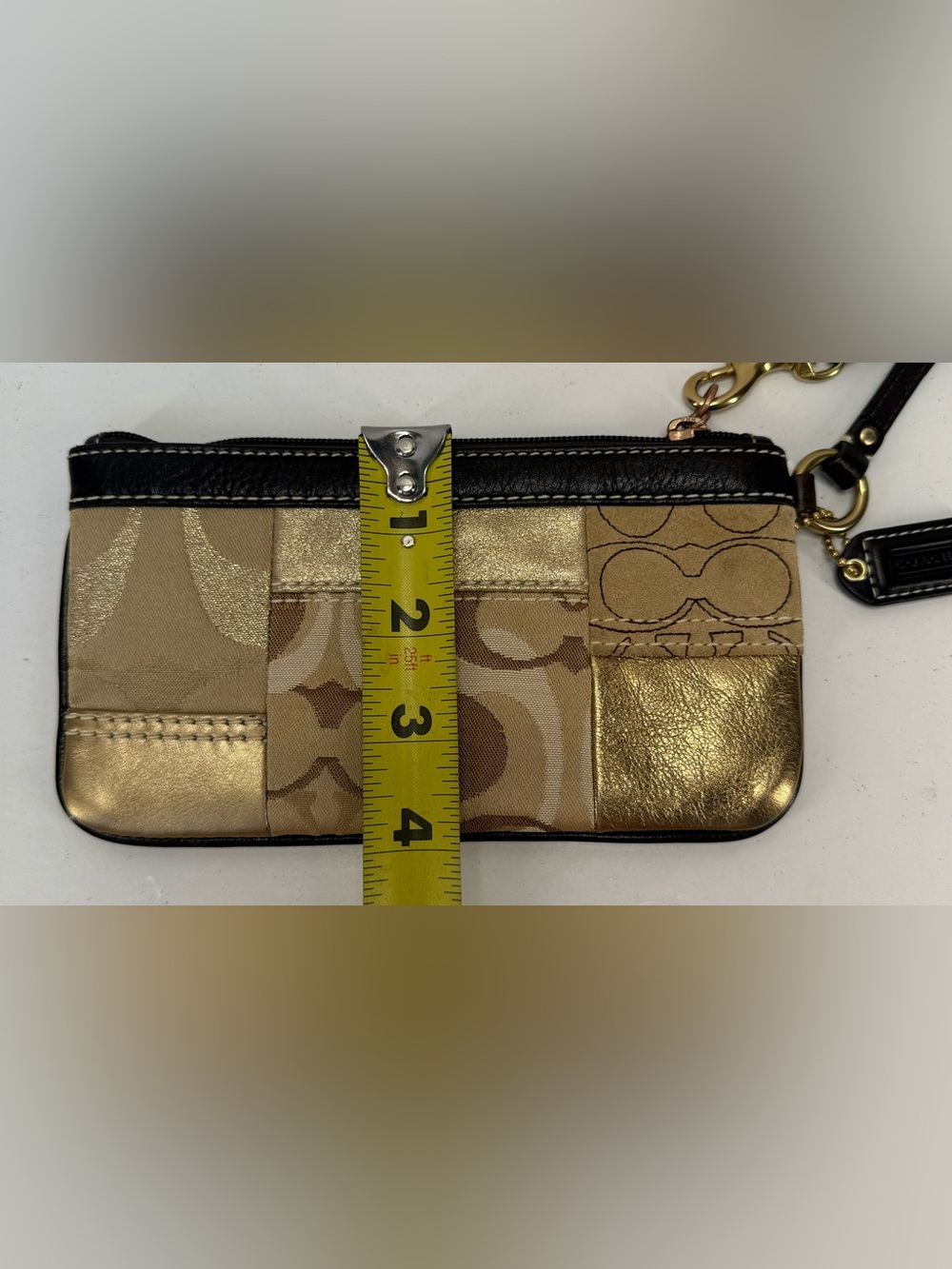 Vintage Y2K Coach Metallic Patchwork Wristlet - Gold and Tan - Picture 5 of 15